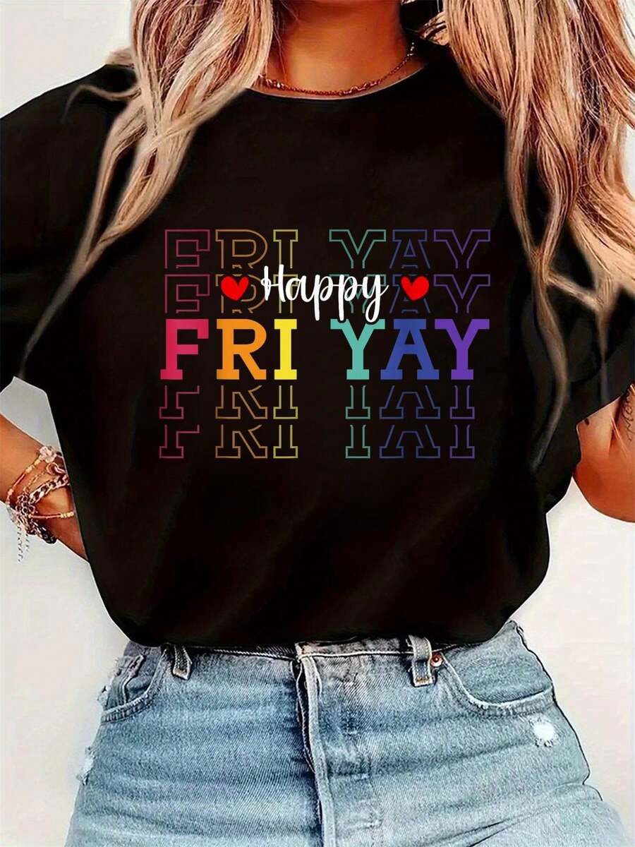 Embroidery Tshirt - Funny Friday Lover Graphic Print Round