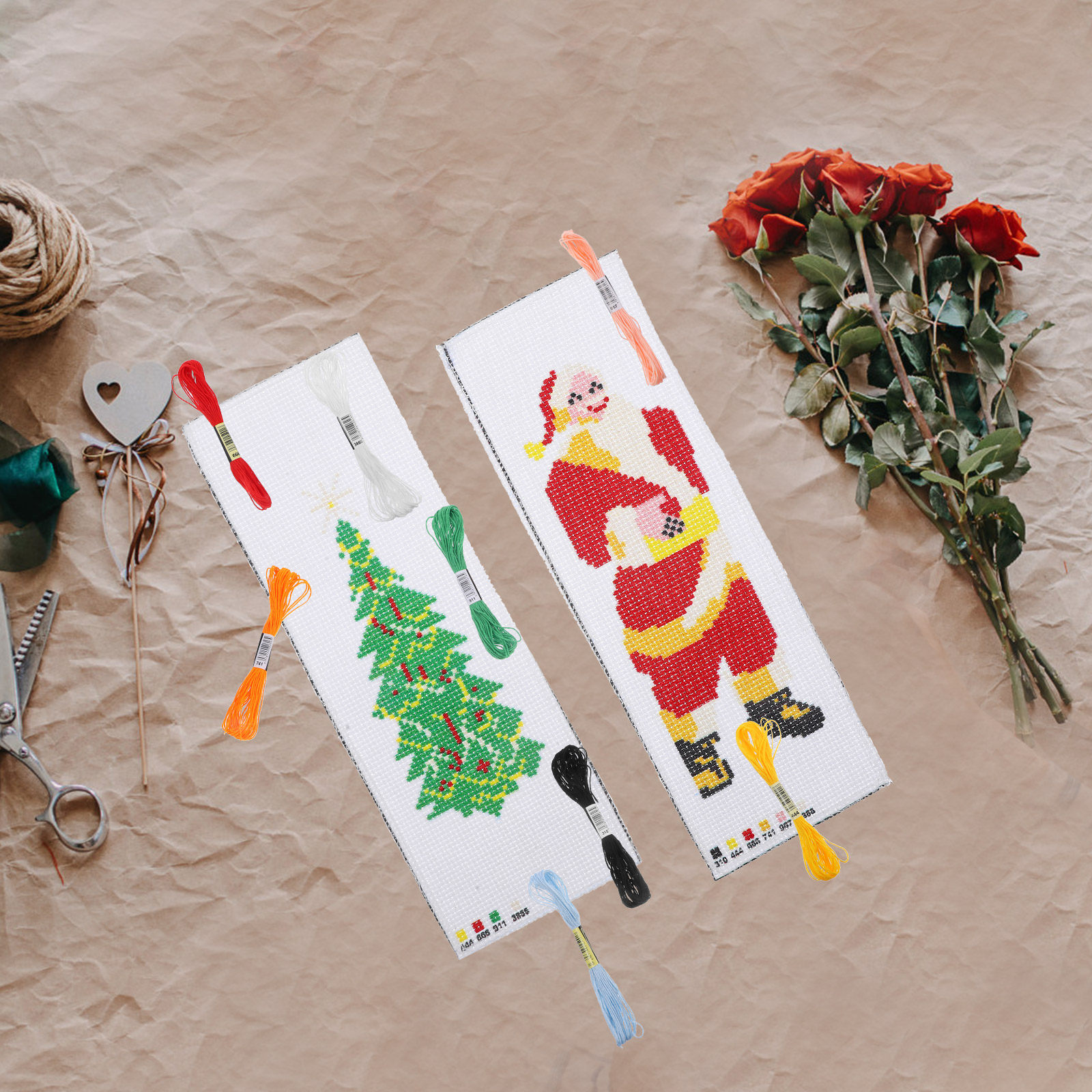 Embroidery Xmas Kits - 2Sets Xmas Cross Stitch Bookmark Kit