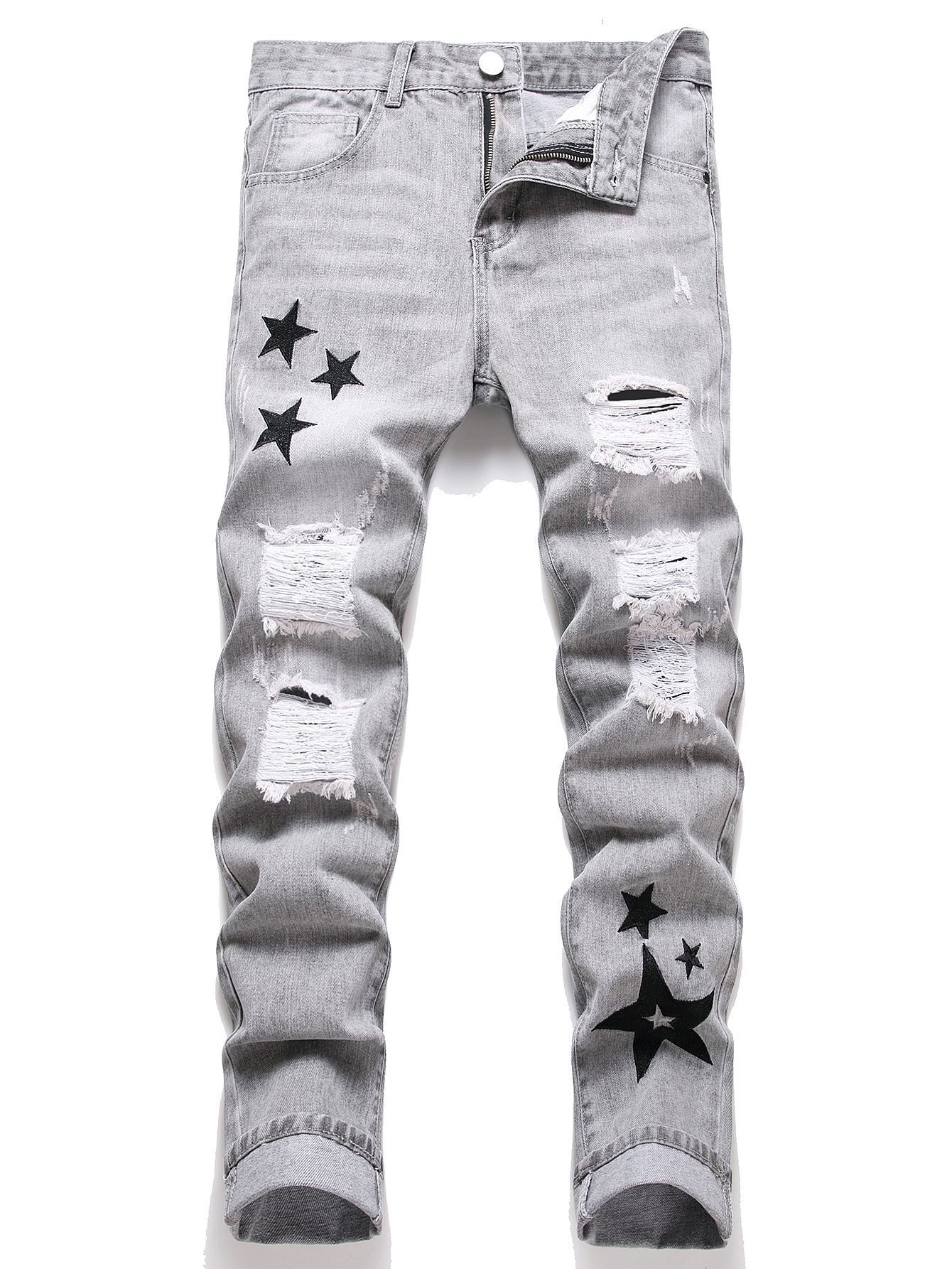 Embroidery Effect - Y2K Men's Jeans - Trendy Gray