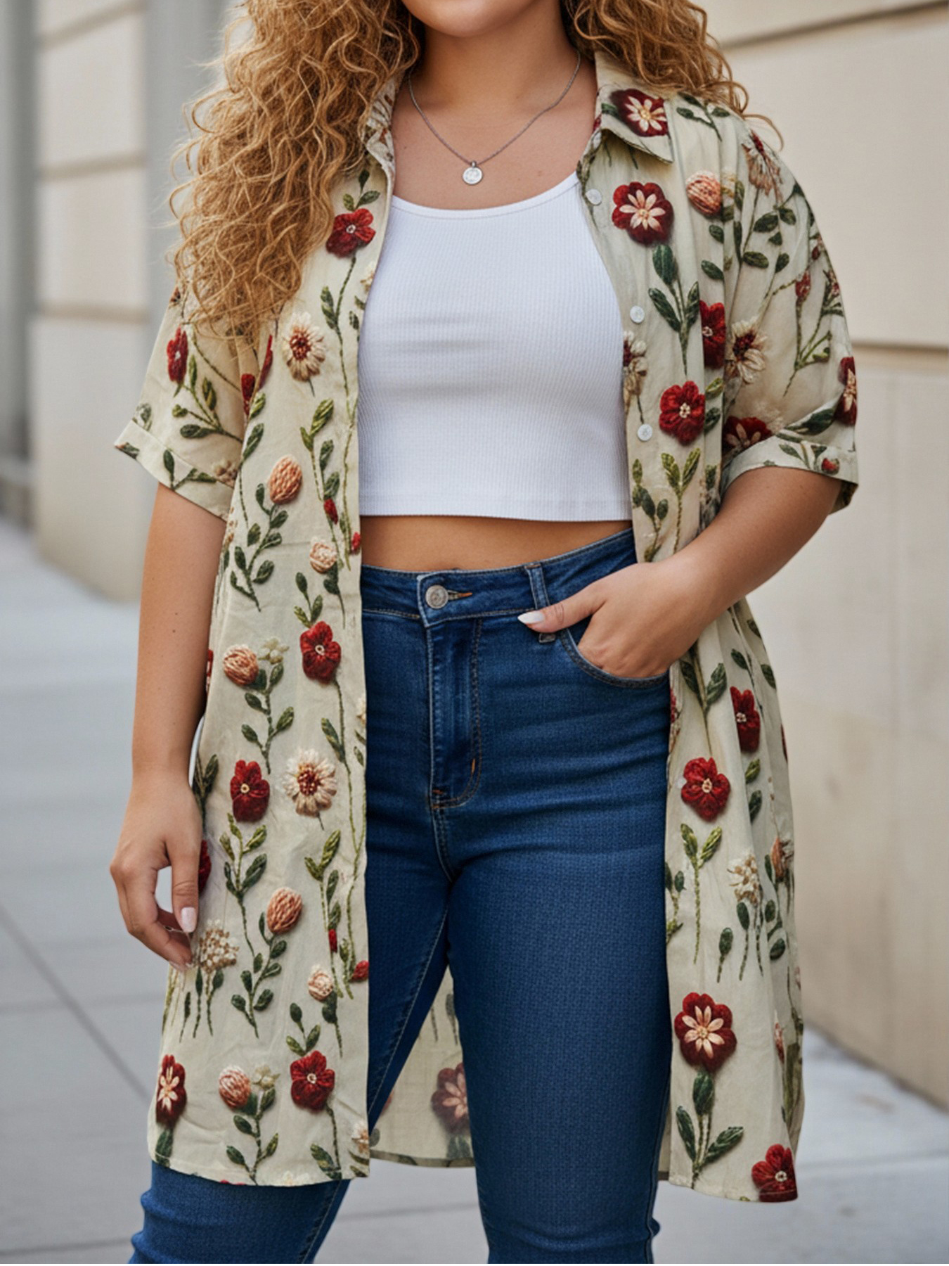 Embroidery Tshirt - Plus Size Women's Longline Oversized Shirt