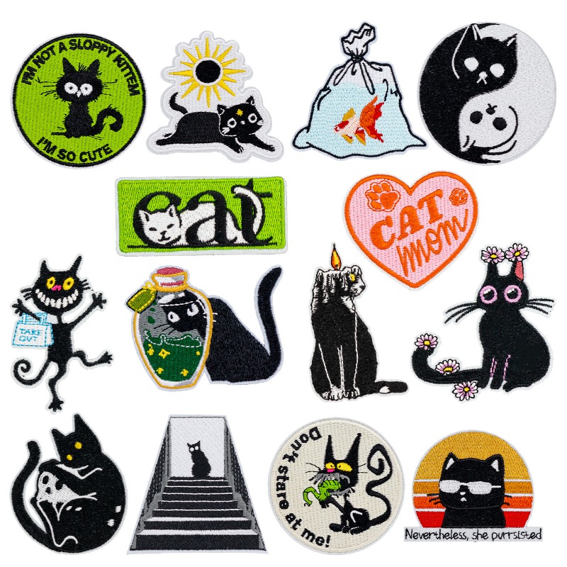 Funny Black Cat Round Heart Ir – обзор и цена Embroidery On Black Shirt