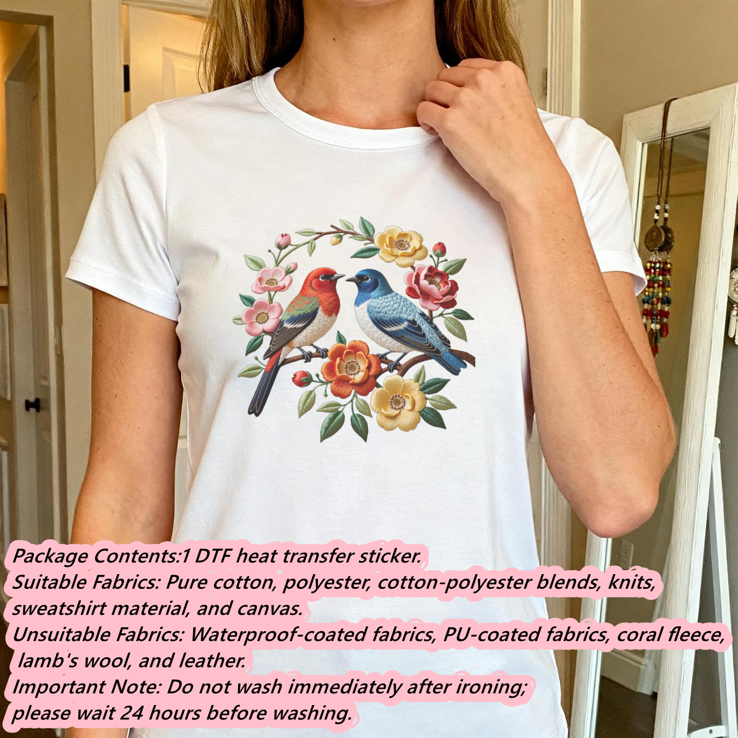 1 Piece of Bird Pattern Clothi – обзор и цена Embroidery Tshirt
