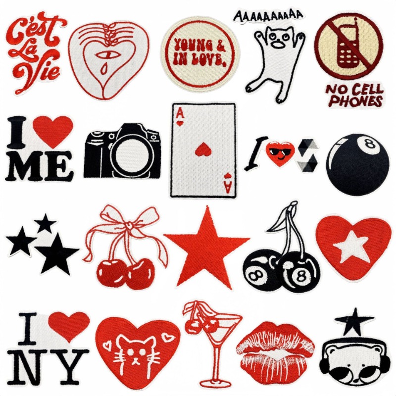 Lips Camera Star Cherry Heart  – обзор и цена Embroidery On Black Shirt