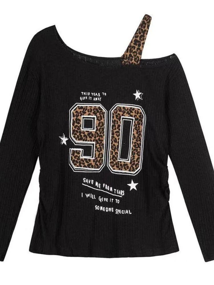 Y2K Patchwork Leopard Print T- – обзор и цена Embroidery Tshirt