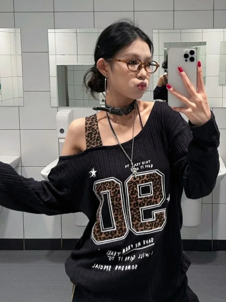 Y2K Patchwork Leopard Print T- – обзор и цена Embroidery Tshirt