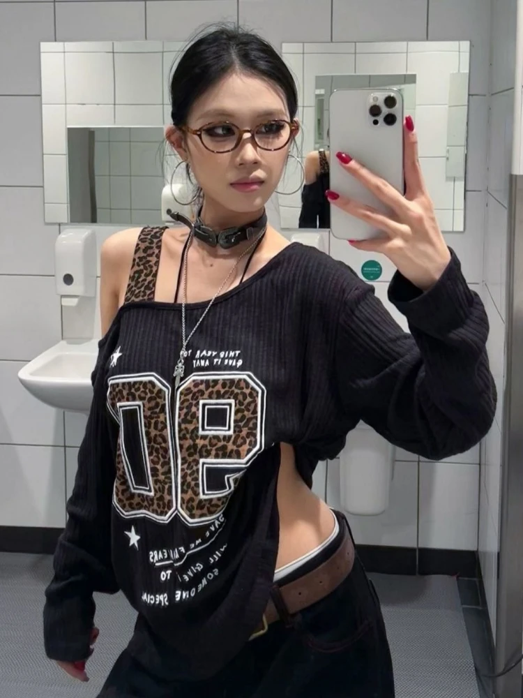 Y2K Patchwork Leopard Print T- – обзор и цена Embroidery Tshirt