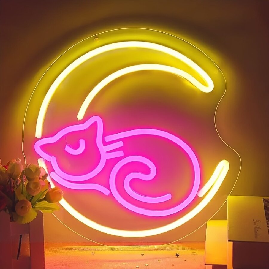 Anime Cat & Moon Neon Sign for – обзор и цена Embroidery Studio