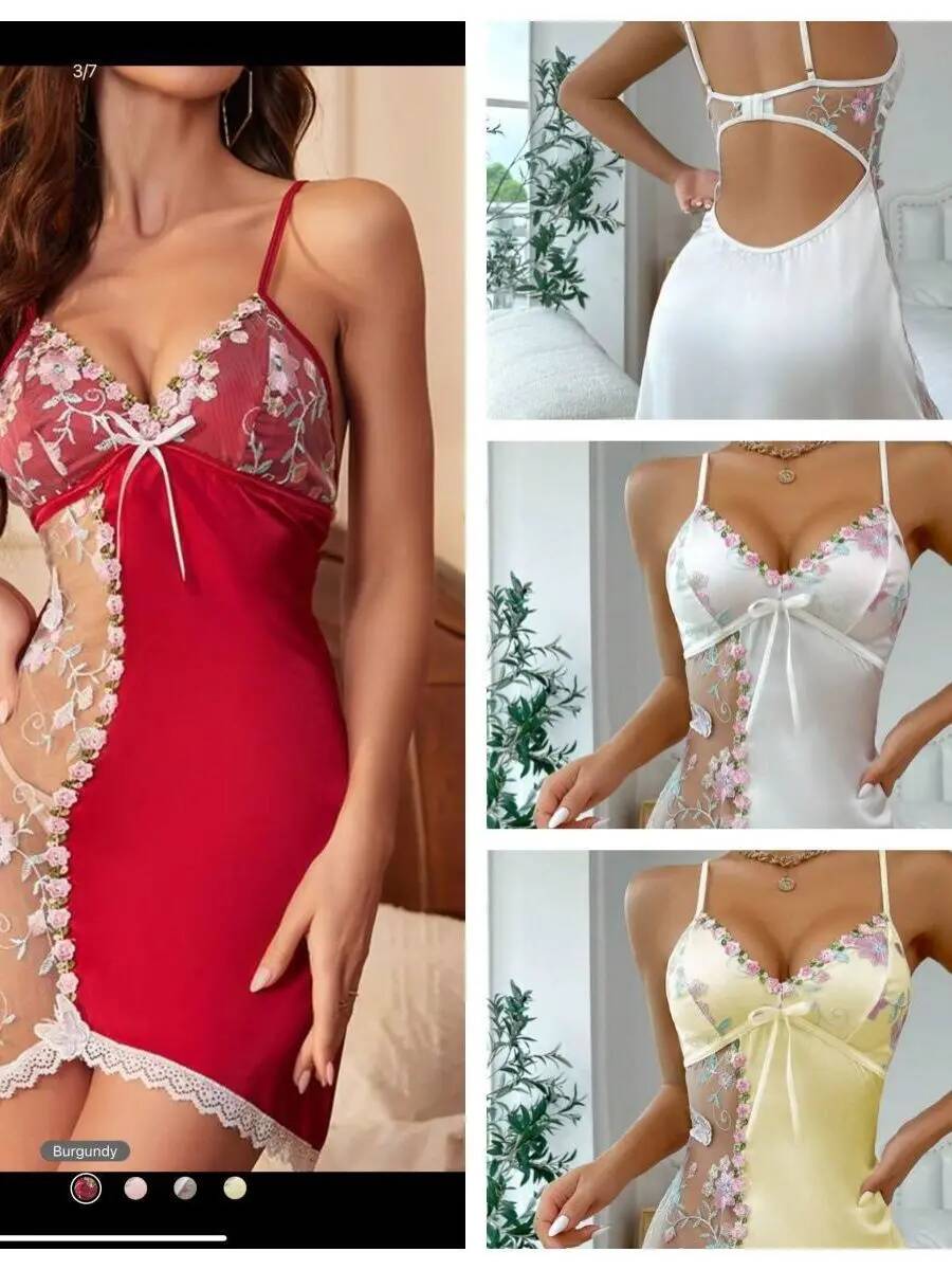 Satin Nightdress With Floral E – обзор и цена Embroidery X Pattern